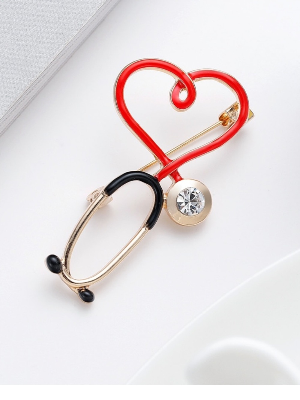 Red Heart Stethoscope Pin Brooch